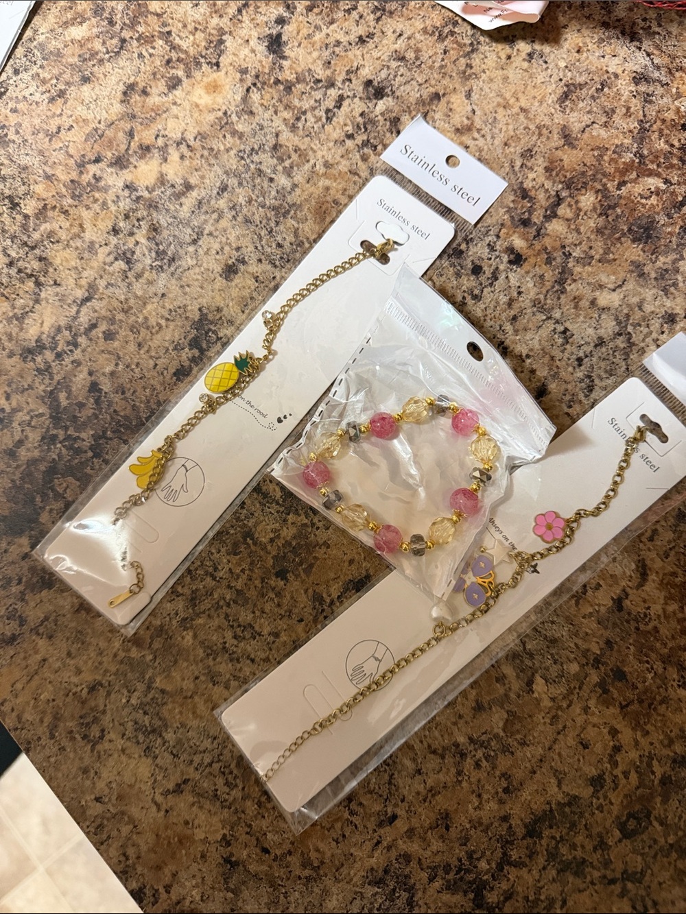 Kids Gold-Tone Fruit Charm Bracelet Set - Pink & Yellow